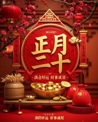 原创首发正月二十最美祝福语图片，正月二十，好事成双，好运满仓，开学季早安吉祥！-5835-5