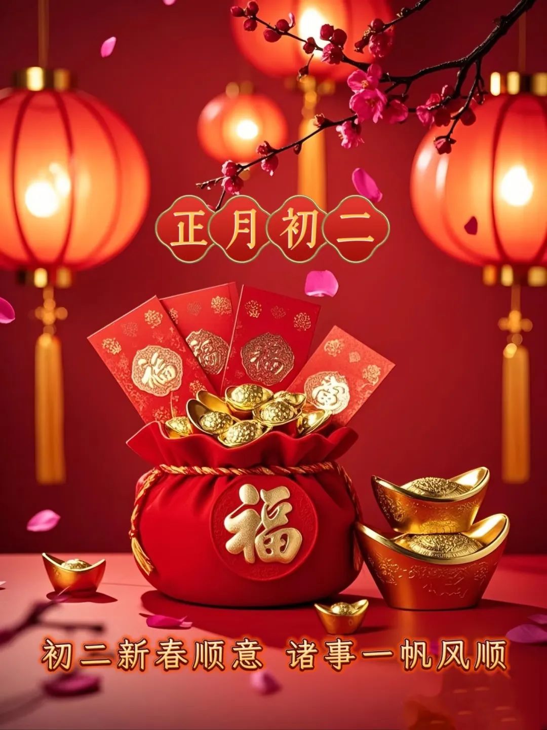 ²⁰²⁵/₀₁.₃₀早安朋友圈这样发，大年初二，平安、喜乐、富足！十全十美！-5865-9